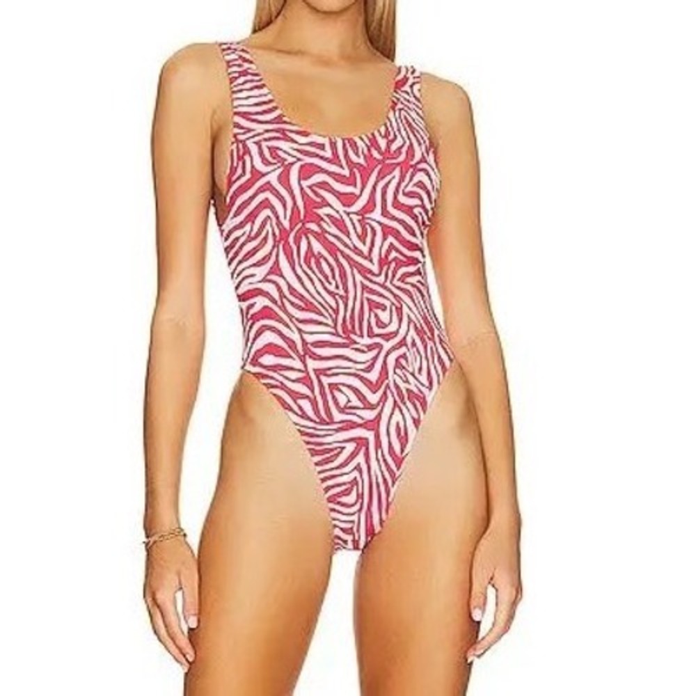 It's Now Cool Showtime One Piece Swimsuit Red Zebra Print High Leg Size M